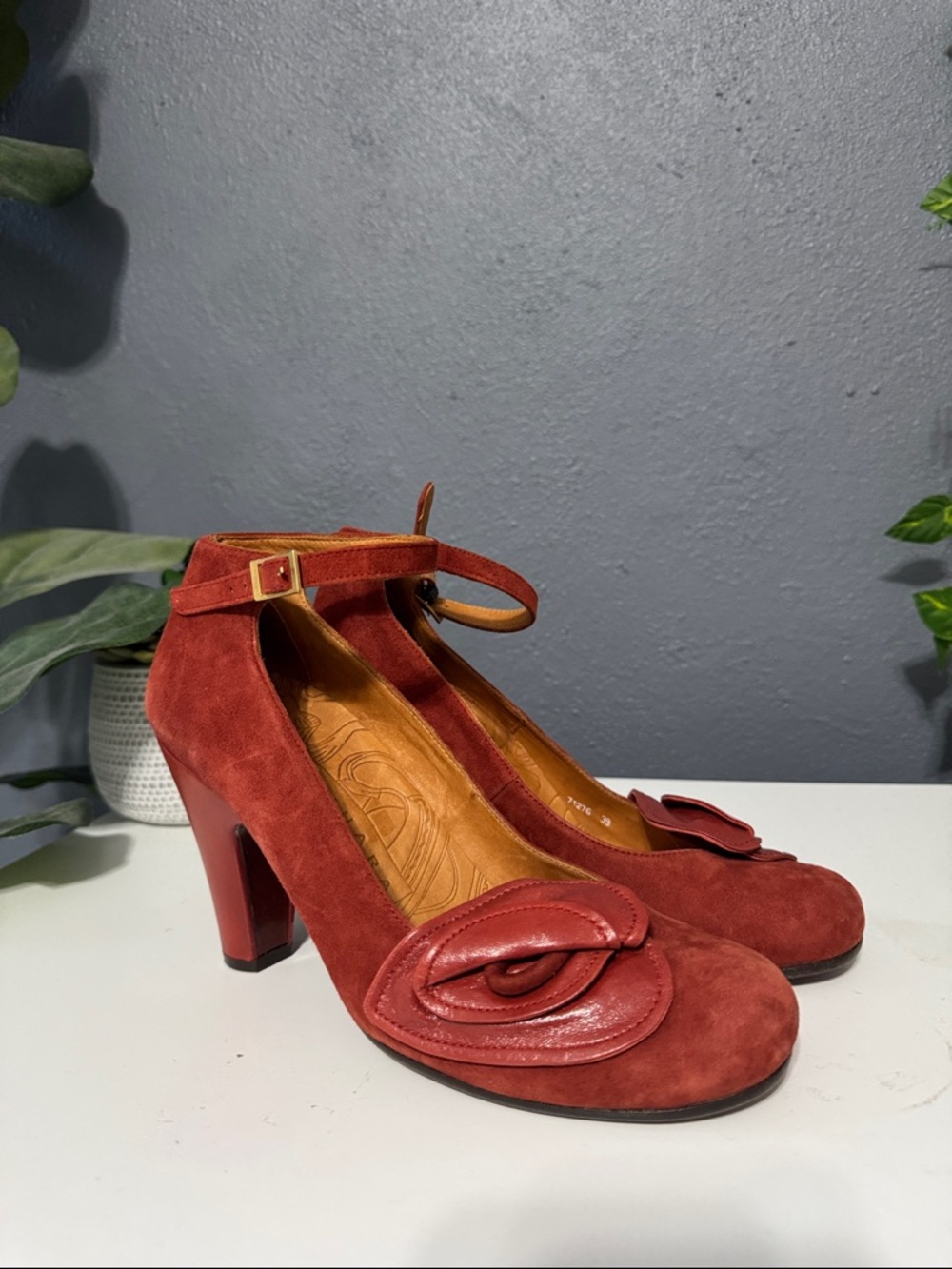 Chie Mihara red suede Mary Jane heels Sz 39